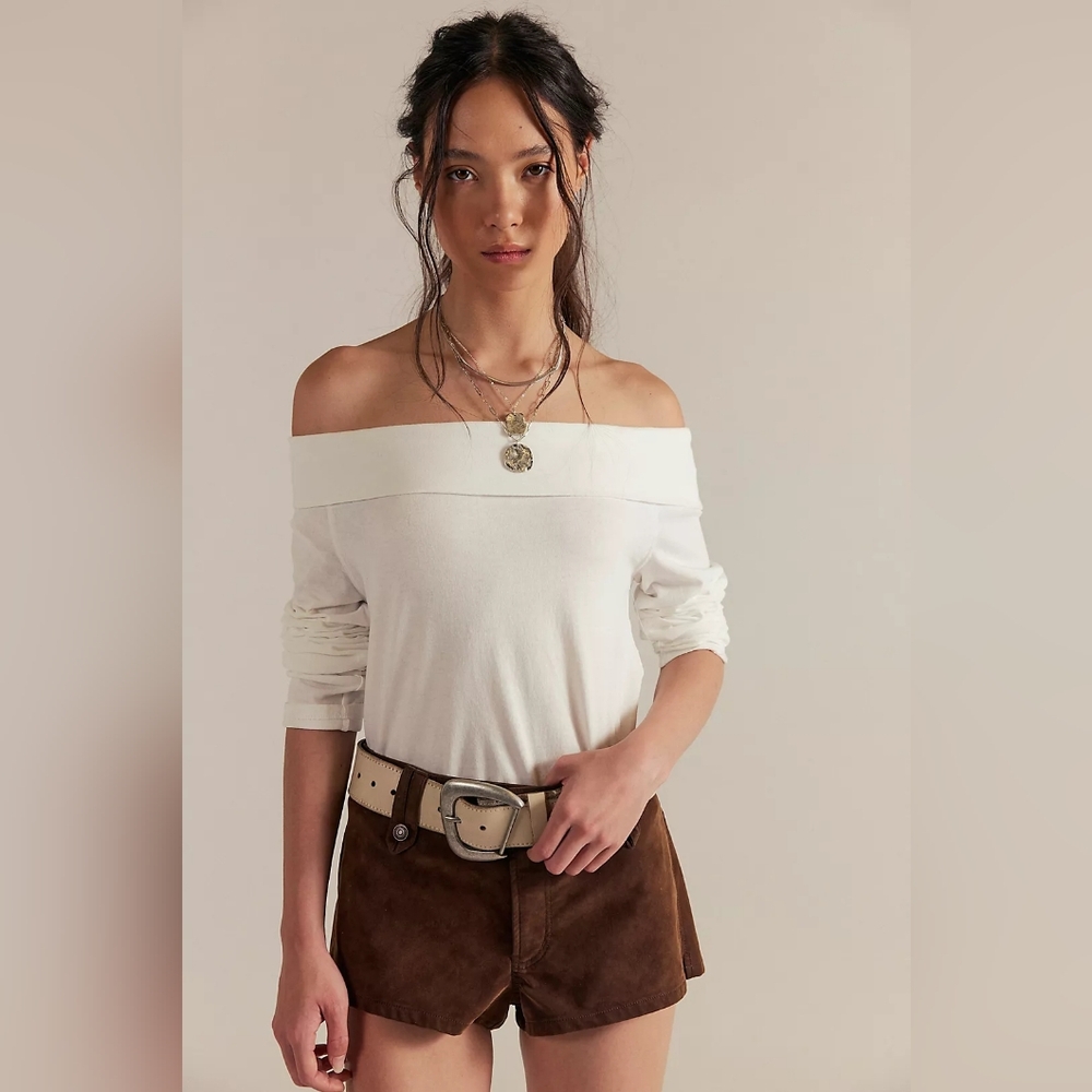 NWT Free People Juno Off-Shoulder Long Sleeve White Top